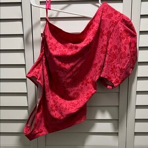 Free People Floral Pink One-Shoulder Bodysuit